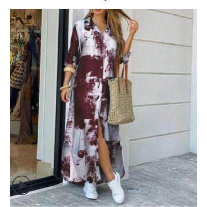 Женская весенне-осенняя модная сексуальная рубашка, длинная юбка, платье со свободным воротником