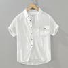 Хлопково-льняная повседневная мужская рубашка с коротким рукавом, излишек внешней торговли, летняя дышащая свободная прохладная винтажная льняная рубашка