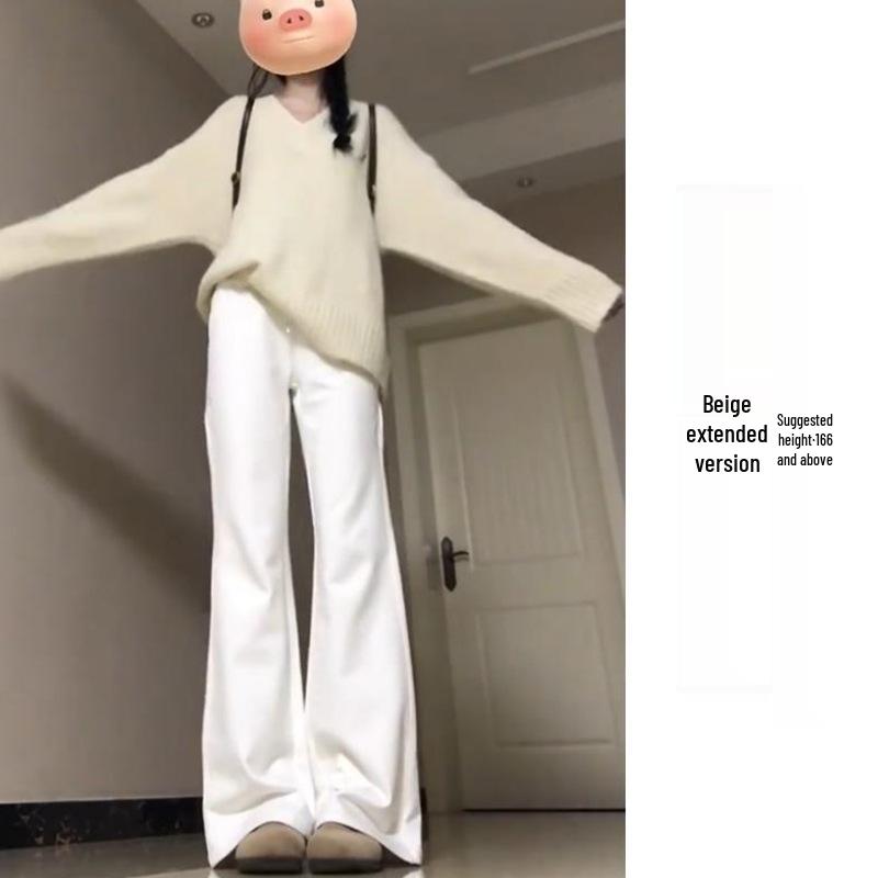 Женские флисовые микро-клеш спортивные штаны с высокой посадкой - Коллекция Весна/Осень/Зима 2025: Слимминг, Повседневные, Утепленные расклешенные брюки.