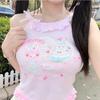 Pink Sweet Lolita Style Crop Tops Women Y2k Aesthetic Ruffles Cartoon Print Vest Harajuku Girls Cute Tank Japanese Camisoles