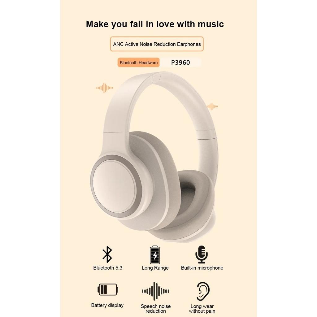 Наушники с активным шумоподавлением Беспроводные гарнитуры Bluetooth Активное шумоподавление с микрофоном Наушники для музыки Игровые спортивные наушники Складные P3960