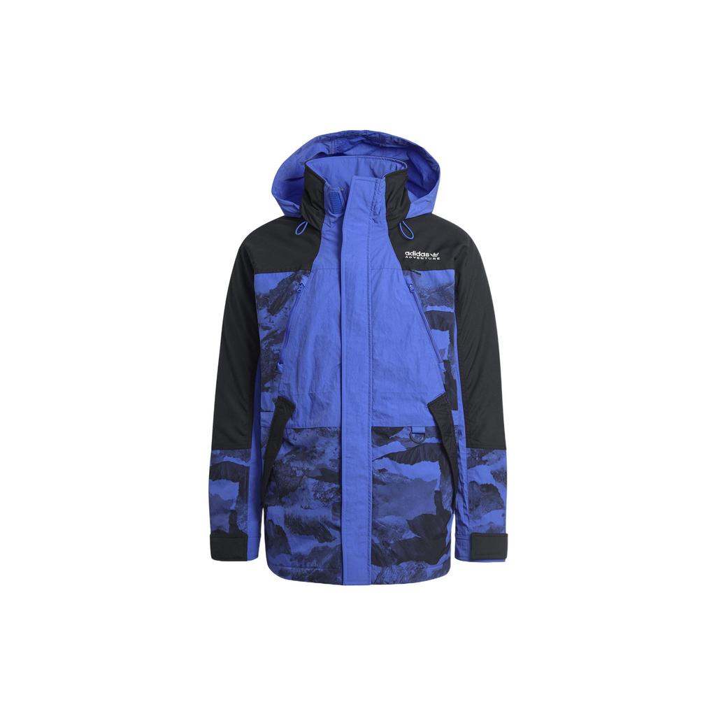 adidas Originals Color-Block Print Спортивный пуховик с капюшоном Мужская верхняя одежда Синий H13578