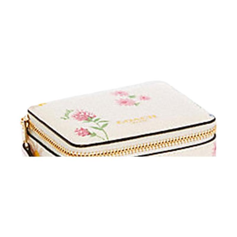 COACH Cosmetic bag Jewelry Box Pill Box 9 Small Wildflower Print Portable Pill Box Multi-Purpose Storage Box Coated Canvas and Leather Mini White