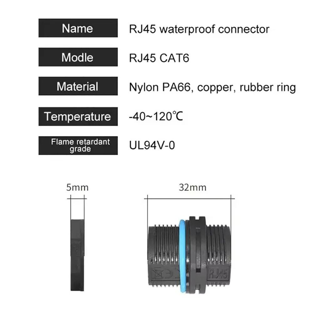 Shielded Cat6A RJ45 Network Connector IP68 Waterproof Socket Panel Joint Industrial