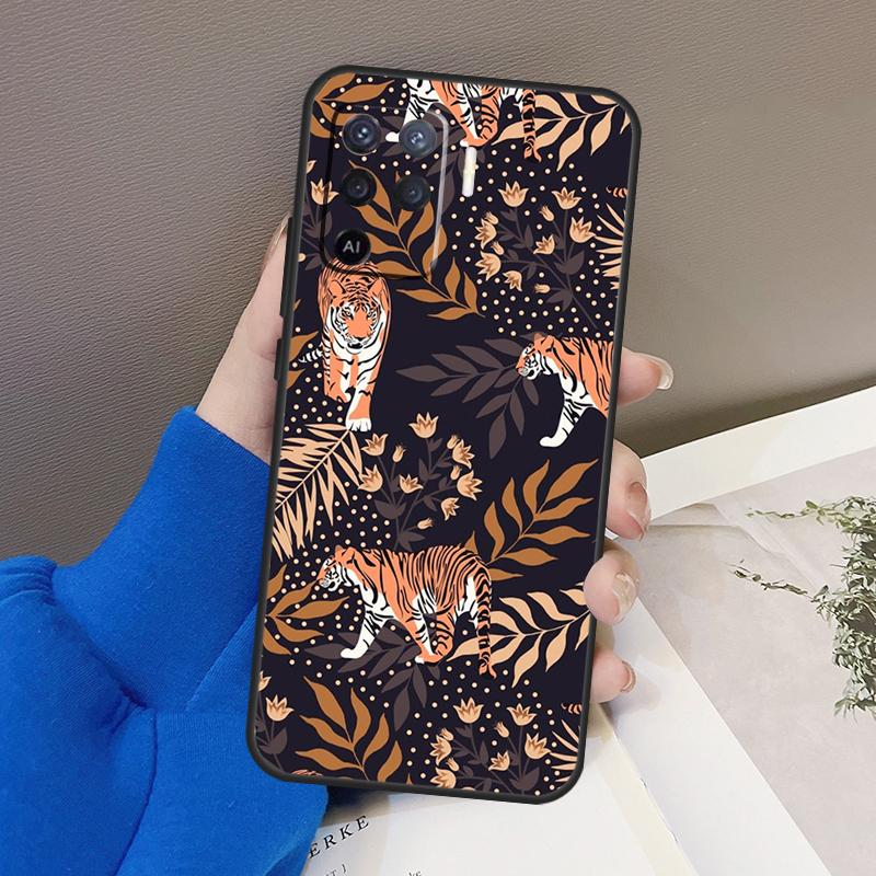 Чехол с тиграми, леопардами и тропическими листьями для Oppo A94 A74 A54 A80 A60 A40 A18 A38 A58 A78 A98 A96 A76 A16 A15 A17 A57 A77 A5 Pro