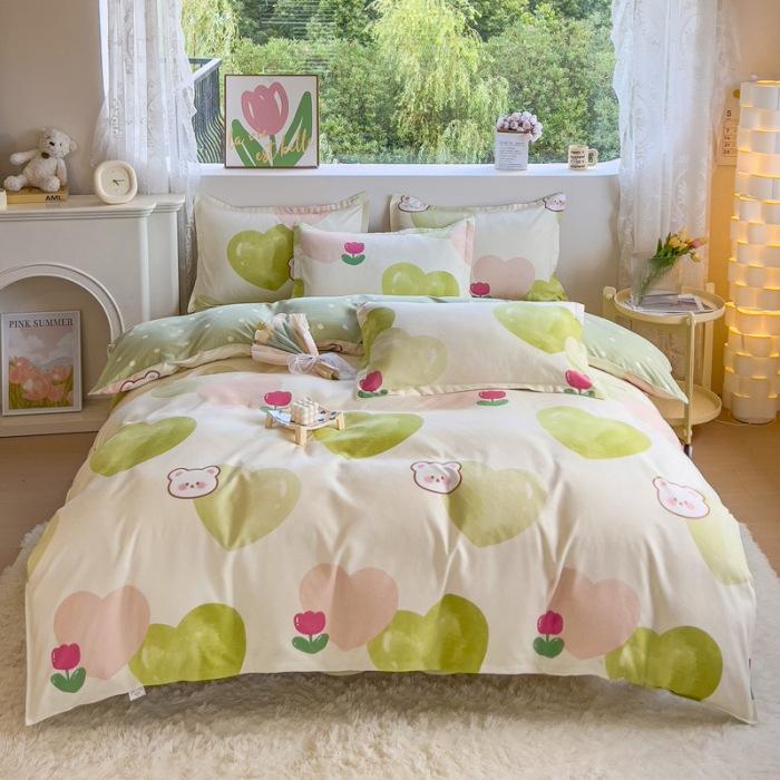 Утолщенный потертый комплект из четырех предметов, осенне-зимний комплект из хлопка из 4 предметов, простыня, пододеяльник, комплект наволочек, постельное белье.