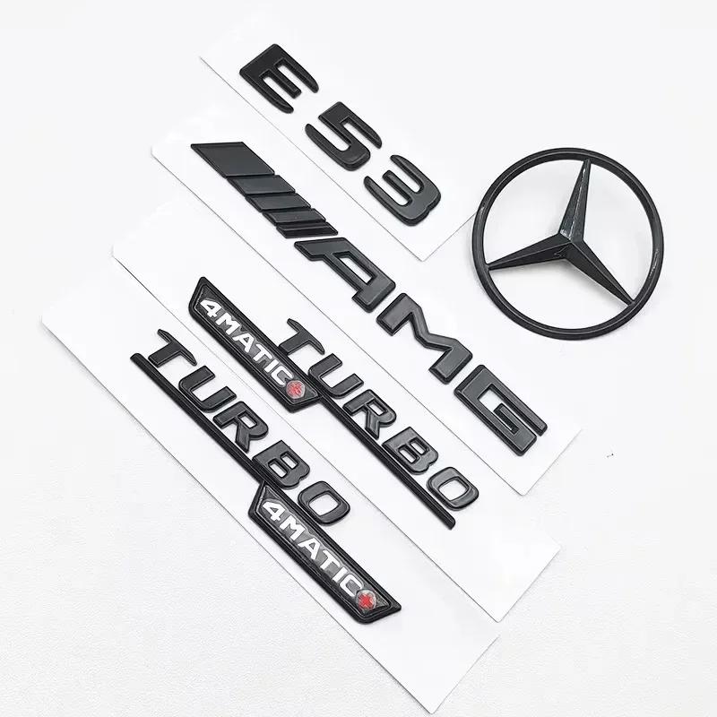 BQAZ9 3D ABS Black E53 Logo Letters TURBO Badge Car Rear Star Sticker Trunk AMG Emblem For Mercedes Benz AMG W212 W213 E Class