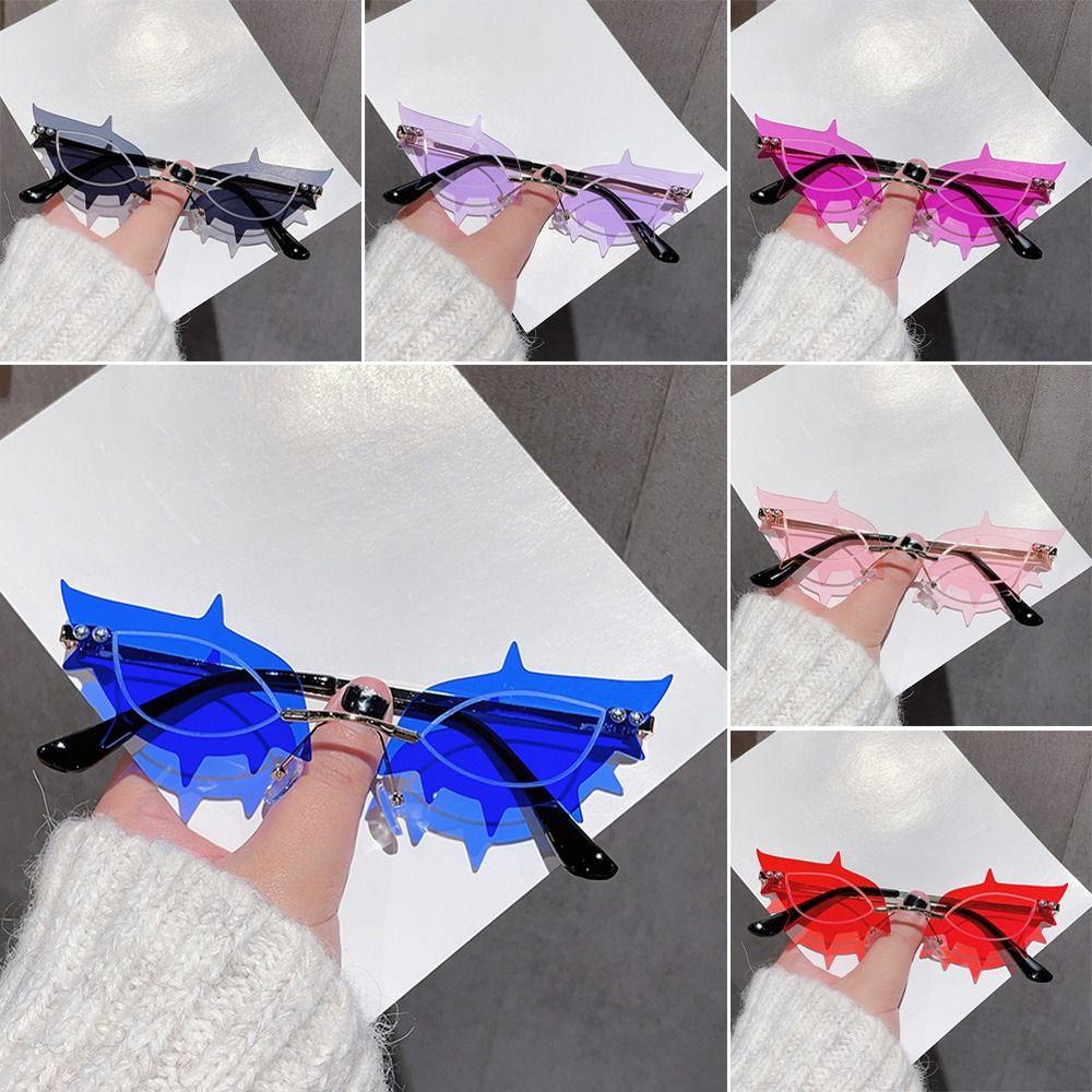 Солнцезащитные очки в стиле хип-хоп без оправы для вечеринок, винтажные солнцезащитные очки без оправы с тонированными линзами и шипами