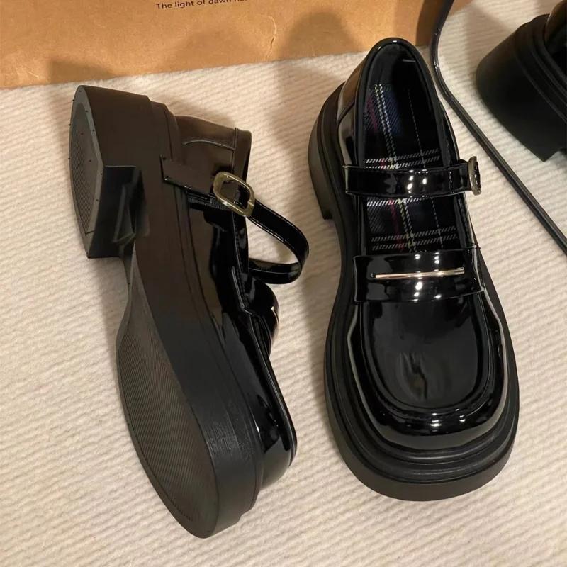 Wome's Shoes Low Heels Women Pumps Fashion Platform Shoe Solid Colors Mary Jane Shoes British Style Leather Shoes Zapatos Mujer