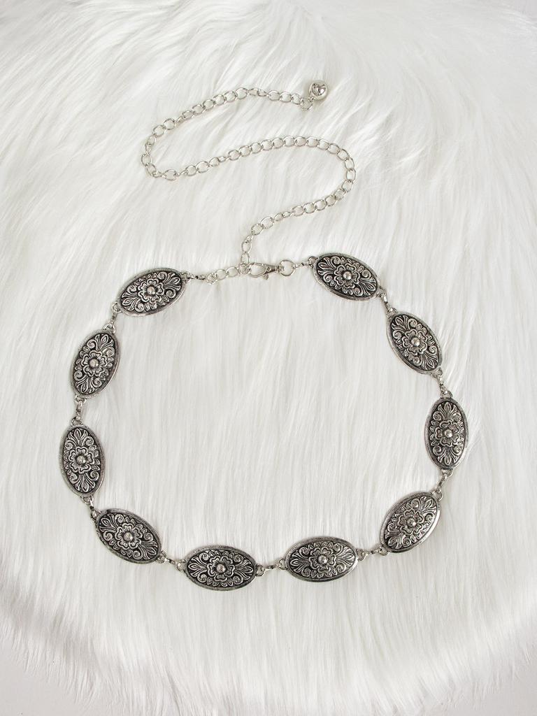 Классическая женская металлическая поясная цепочка с тисненым узором, повседневный модный аксессуар