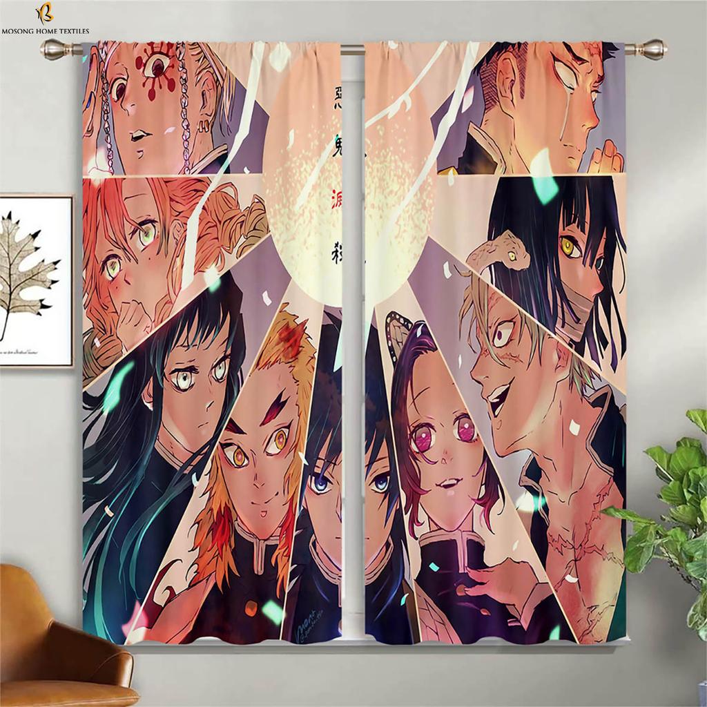 Japanese Anime Cartoon Printed Curtains Suitable For Children's Room, Living Room, Study Room Blackout Curtains 2 Pieces
