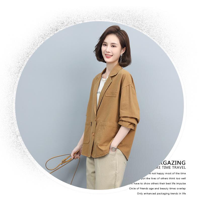 2024 Весна/Осень Блейзер свободного кроя с короткими рукавами для женщин среднего возраста - Корейский стиль, Модный, Молодящий
