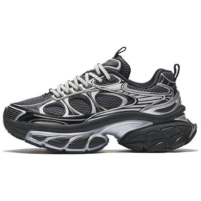 Fuyou кожаные сетчатые ретро-туфли с нескользящей подошвой и износостойкими вставками для папы женские кроссовки черные серебристые 122438897-4