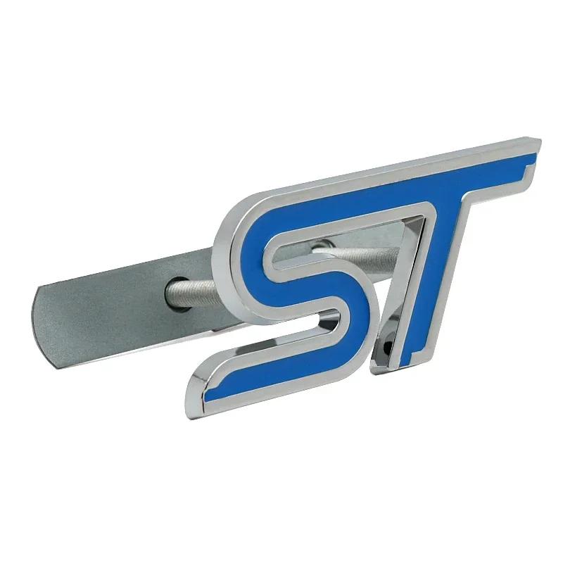 yvmsj9 3D Metal ST Letters Badge Car Front Grille Emblem Decals for Ford Mondeo Kuga Ranger Mustang F150 Aspire Everest Fiesta Focus