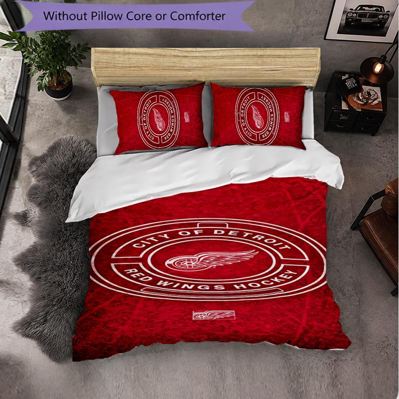 Detroit Red Wings Pattern Microfiber 3Pcs Bedding Set Decor Duvet Cover Set For Bedroom Home Use