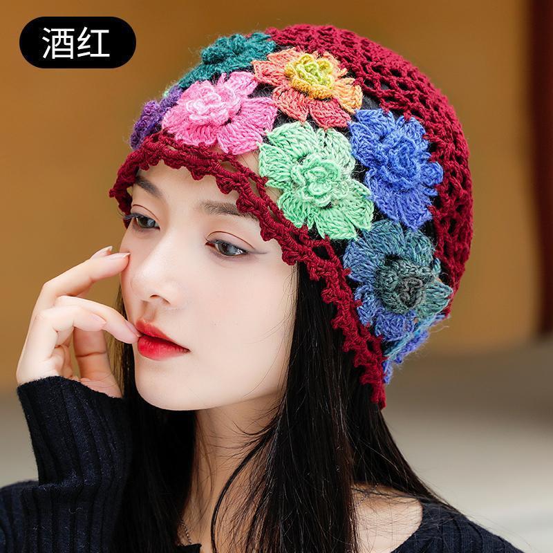 Японская весенне-летняя литературная и художественная красочная цветочная потайная шапка-мешок для женщин, милая модная шапка-бини, связанная вручную