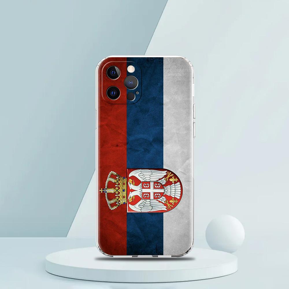 Мягкий прозрачный чехол-бампер из ТПУ для iPhone 16 15 14 13 12 11 Pro Max XR 8 7 Plus XR Ударопрочный корпус с узором в виде флага Сербии