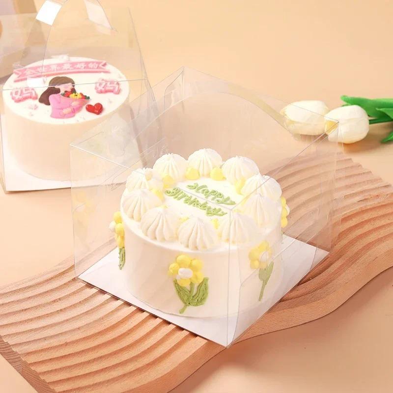 10 комплектов, прозрачная маленькая коробка для торта, 4 дюйма, 5 дюймов, квадратные портативные коробки для десертов, герметичная и видимая переносная упаковка для торта на день рождения