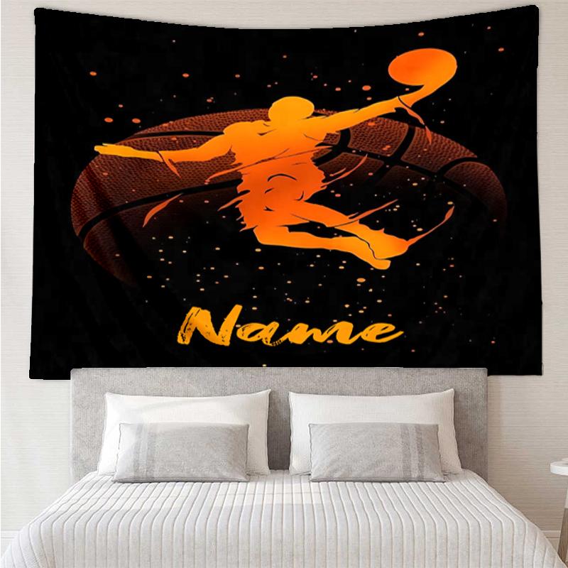 Custom Name basketball Print Tapestry, Backdrop, Easy Setup, Ideal for Bedroom, Office & Living Room, with Aesthetic Wall Hanging Decor.