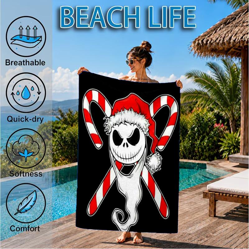Skull Jack Artwork Printed Microfiber Beach Towel, Soft And Absorbent, Quick-Dry, Ideal for Summer Travel, Beach Essential, Swimming Pool