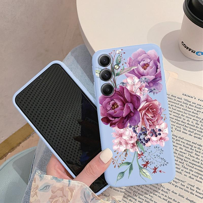 Мягкий силиконовый чехол с цветочным узором для Samsung A55 M35 S24 Xiaomi Redmi Note 13 Pro 13C iPhone Huawei Honor Realme Camera Защитный противоударный чехол