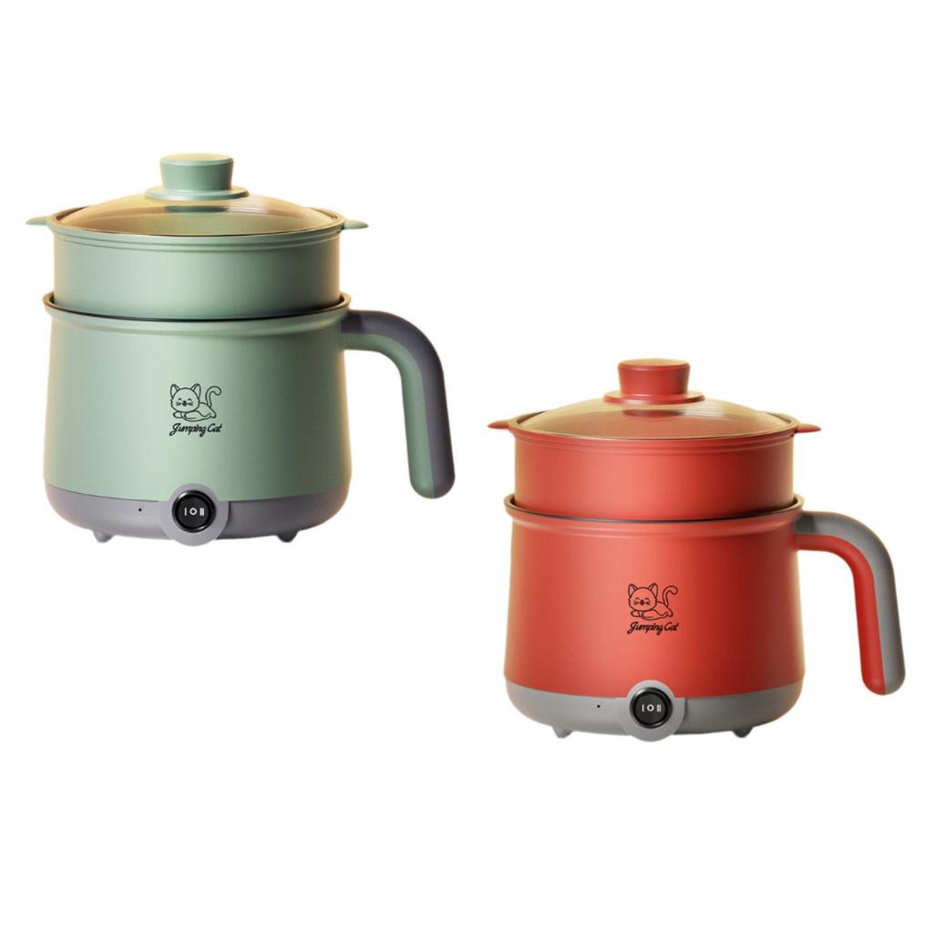 Electric Hot Pot with Steamer Multi Function Portable Noodles Cooker 1.8L Ramen Cooker for Steak Pasta Dumpling Shabu Shabu Soup