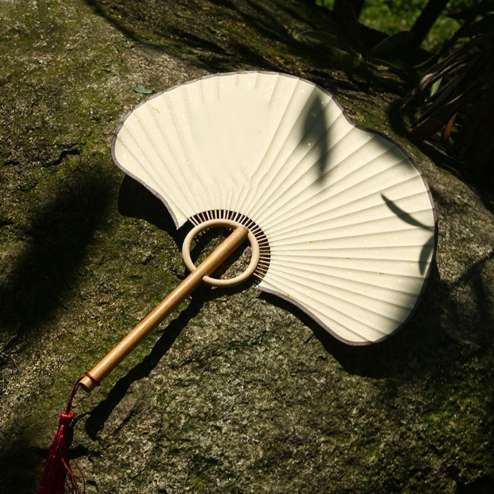 Веер из рисовой бумаги в китайском стиле, реквизит для фотографий, танцевальный веер, изысканный круглый веер с гинкго