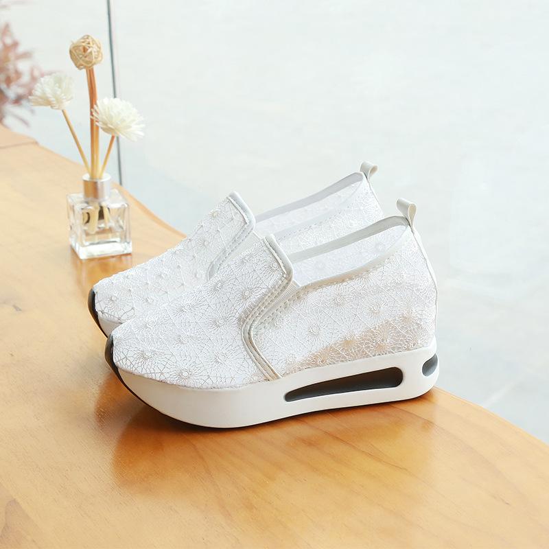 White Lace Sneakers Women Shoes Fashion Casual Shoes Wedge Heels 2024 Glitter Summer Platform Sneakers Shoes Women