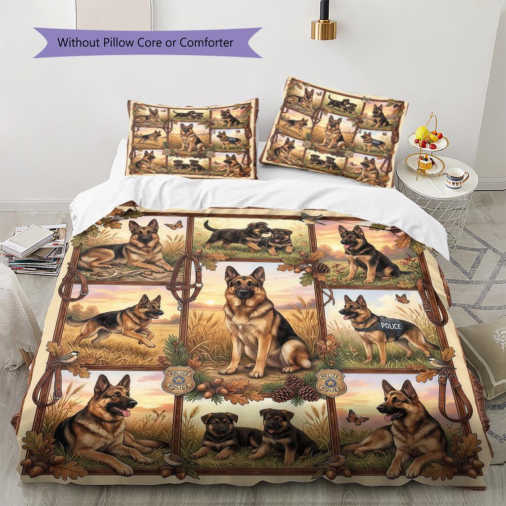 Cute Flower Puppy Pattern Bedding,Quilt Set Quilt Cover Pillowcase Home Birthday Gift (1 * duvet cover + 2 * pillowcase, without core)