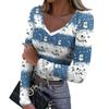 Women's Winter Slim-Fit Base Layer T-Shirt Fashionable Christmas Print V-Neck Pullover Long-Sleeved Top