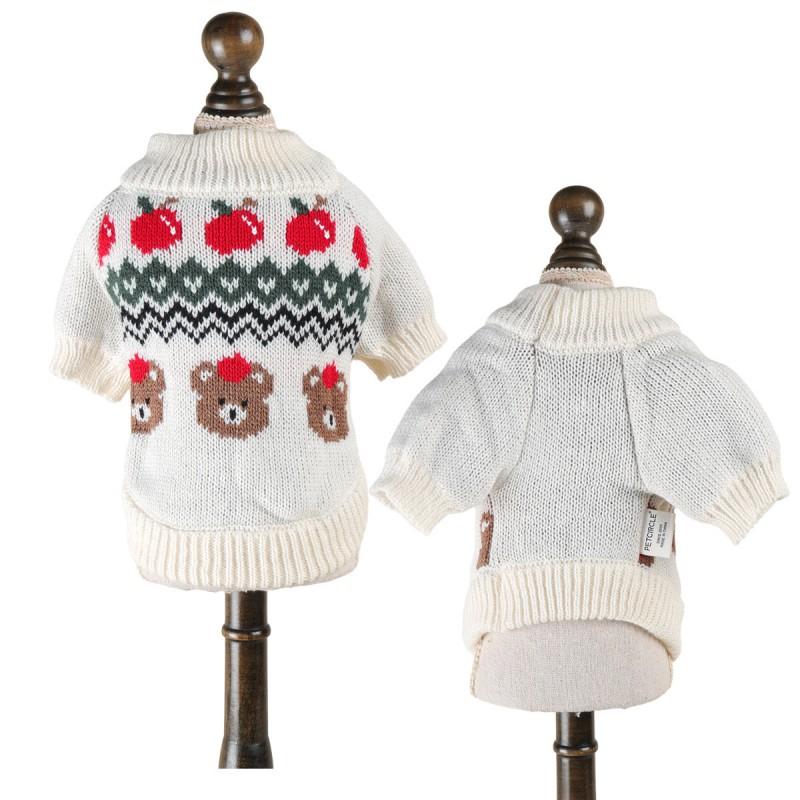 Knitted Dog Sweater With Wave Brown Bear Design Elastic Cuff Warm Pet Top Winter