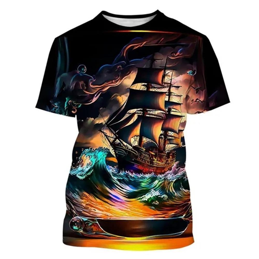 Винтажная мужская футболка с 3d принтом «Корабль якорь», топ для парусного спорта, летняя толстовка с круглым вырезом и короткими рукавами, пуловер, повседневная мужская одежда