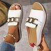 Women's Platform Wedge Sandals Open Toe Comfort Slip-on Summer Beach Slides with Metal Buckle