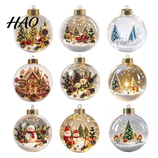 Xmas Tree Hanging Ornaments Glowing Christmas Story Ornament, Mini Holiday Scene in Ball Decoration, Winter Festival Decor Light Up Acrylic