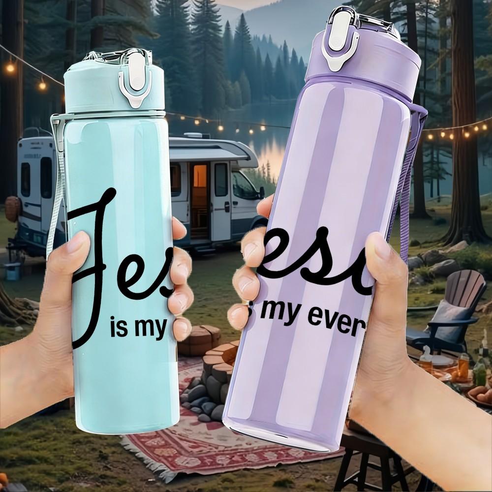 1PC Jesus Is My Everything Letter 750ml Color Plastic Sports Water Bottle Leakproof Flip Straw Lid Suitable for Sports Office Home Use