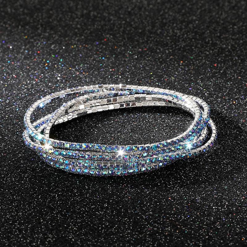 5Pcs/Lot Elastic Crystal Bracelets 2mm Charming Gold Color Crystal Rhinestones Metal Bangle Bracelet Jewelry DIY Gift