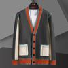 Men's V-Neck Knitted Cardigan - 2024 Spring/Autumn Fashion, Color Block Sweater, Punk Style Jacket