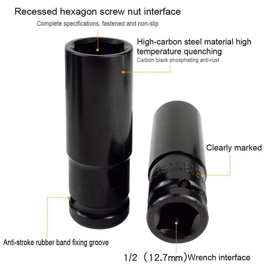 8mm-32mm 1/2" Drive Deep Impact Wrench Socket Head Adapter Hexagonal Hex Socket Head Sleeve for Pneumatic Electric Wrench Drill