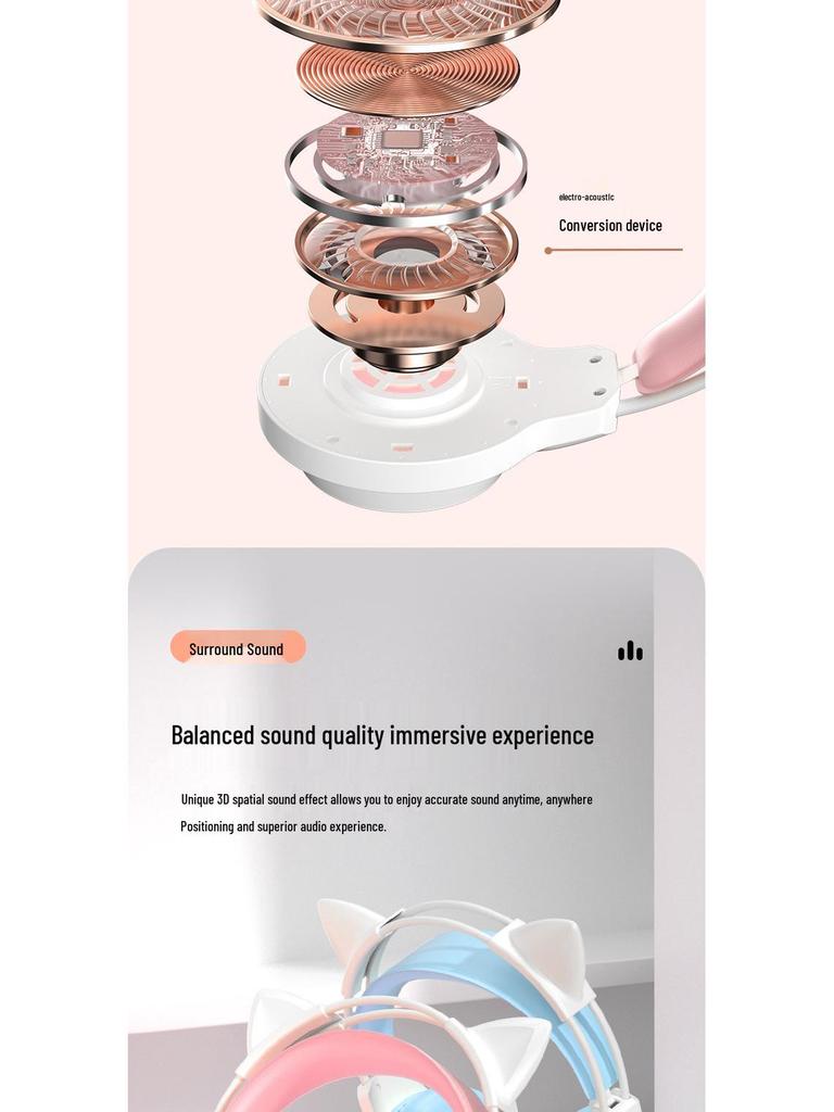 Cat Ear Luminous Wired Gaming Headset for E-Sports