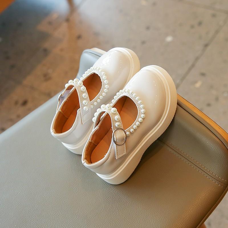 Girl's Pearl Shallow Soft Leather Flat Shoes Children Princess Shoes Birthday Wedding Party Toddler Kids Shoes