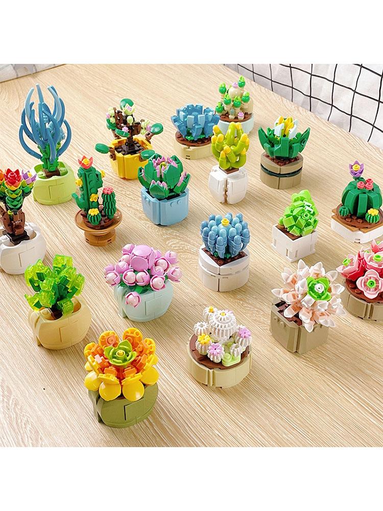 Non-Toxic Blind Boxes Toys Building Block Flower Succulents Plant Diy Children Assemble Mini Brick Blocks Toys For Children Kids Gifts