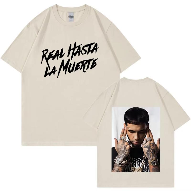 Футболка с принтом рэпера Anuel AA Real Hasta La Muerte Мужская Повседневная Хлопковая Футболка Модная Хип-Хоп Винтажная Оверсайз Футболка Унисекс