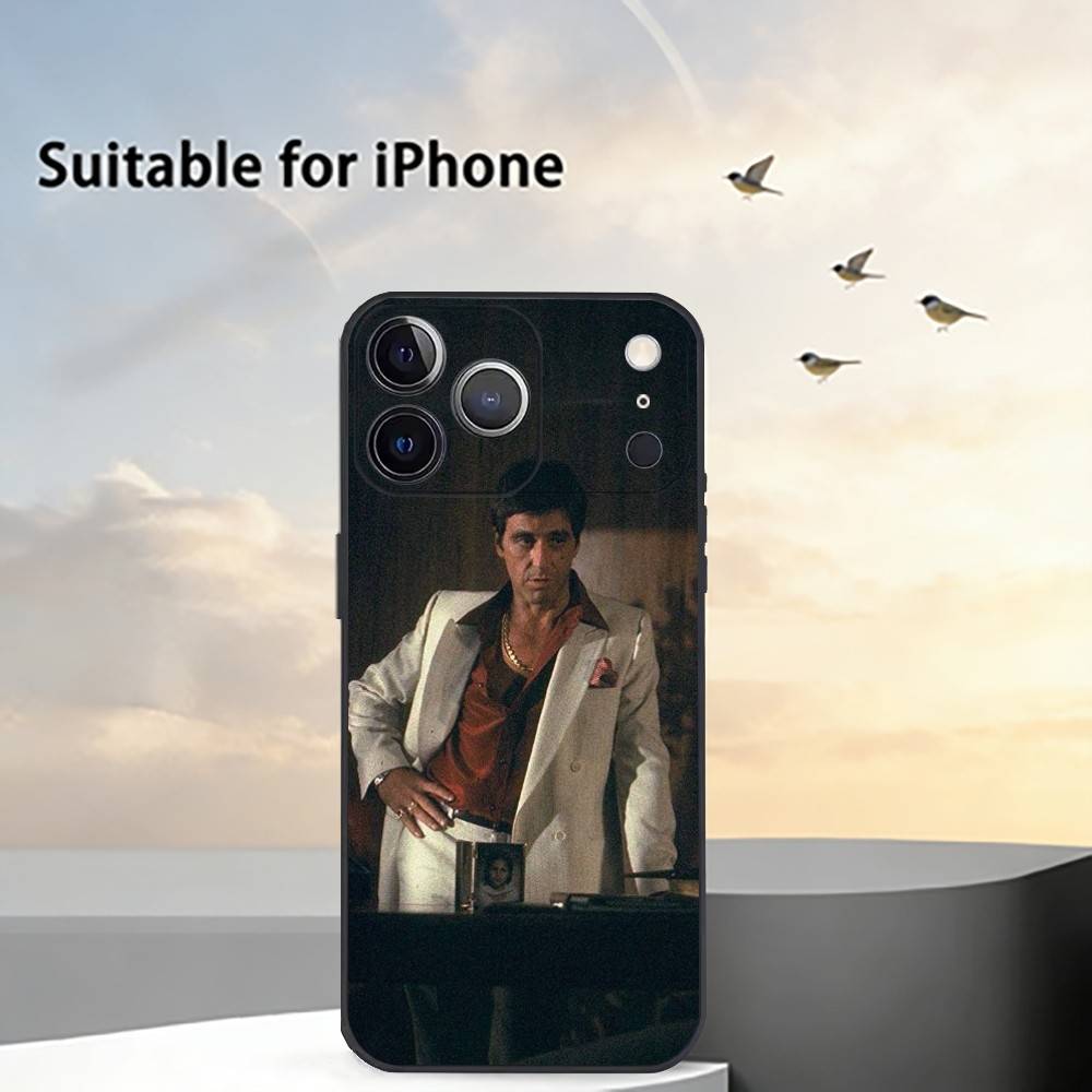 Чехол для телефона R-Scarfaces T-Tony Montana для iPhone 17,16,15,14,13,12,11 Plus,Pro Max,XS,Мягкий силиконовый черный чехол