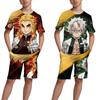 Детские топы/брюки/костюм с 3D принтом японского аниме «Убийца демонов» для девочек Kimetsu No Yaiba Tomioka Giyuu, комплект футболок и шорт с мультяшным рисунком