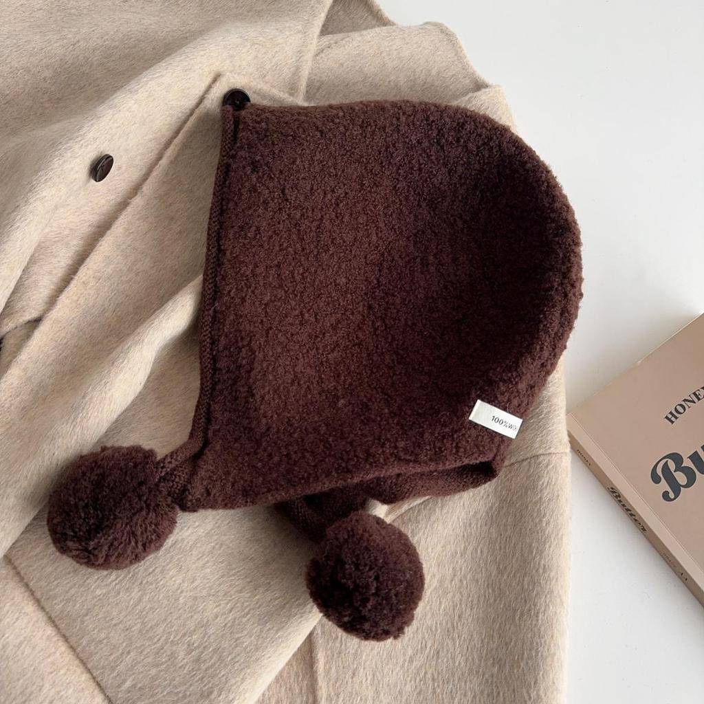 Wool% wool hairball barak hat women's winter warm face small red knitted hat ear protection cold
