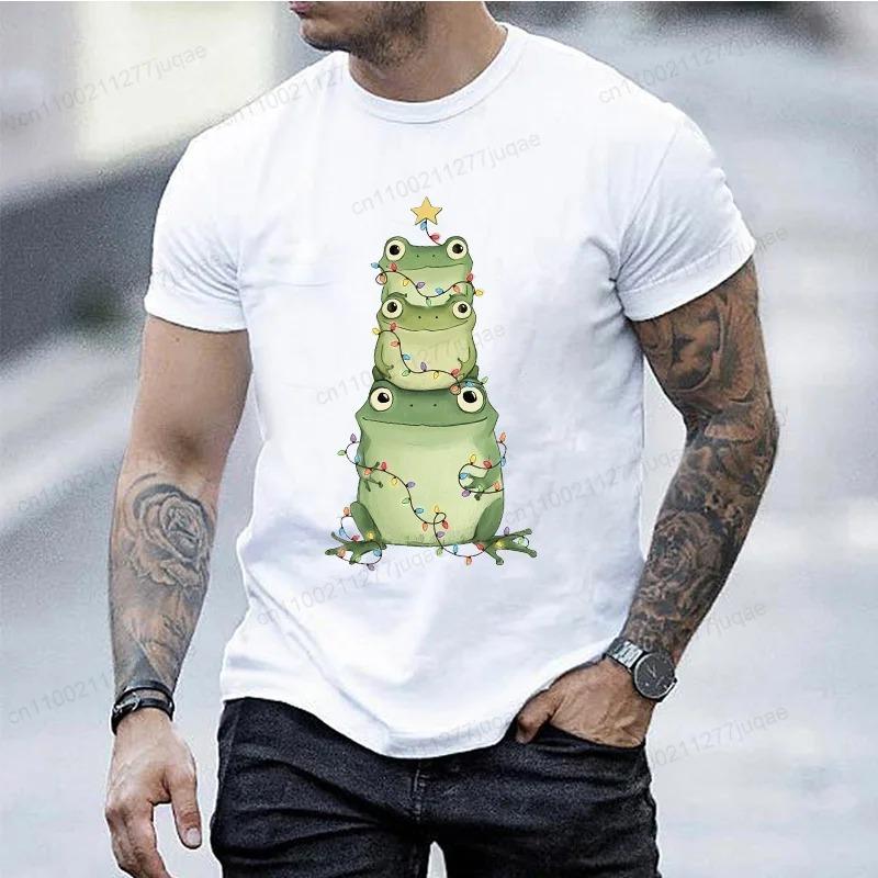 3D Print Frog Christmas Tree T-shirt Men Frog Lover T-Shirt Unisex Cute Frog Christmas Graphic T Shirts Oversized Woman Clothing