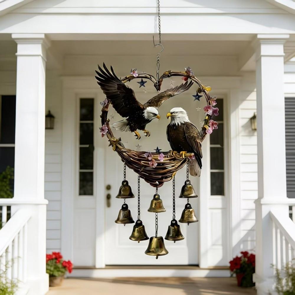 Acrylic Bird Hanging Pendant Eagle Love Shape Pendant Garden Decoration Wind Chime with Bells Gift
