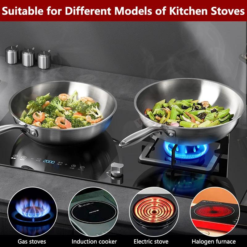 Трехслойная сковорода-вок из нержавеющей стали с крышкой, сковорода для жарки на индукционной плите, можно мыть в посудомоечной машине и использовать в духовке, съемная ручка