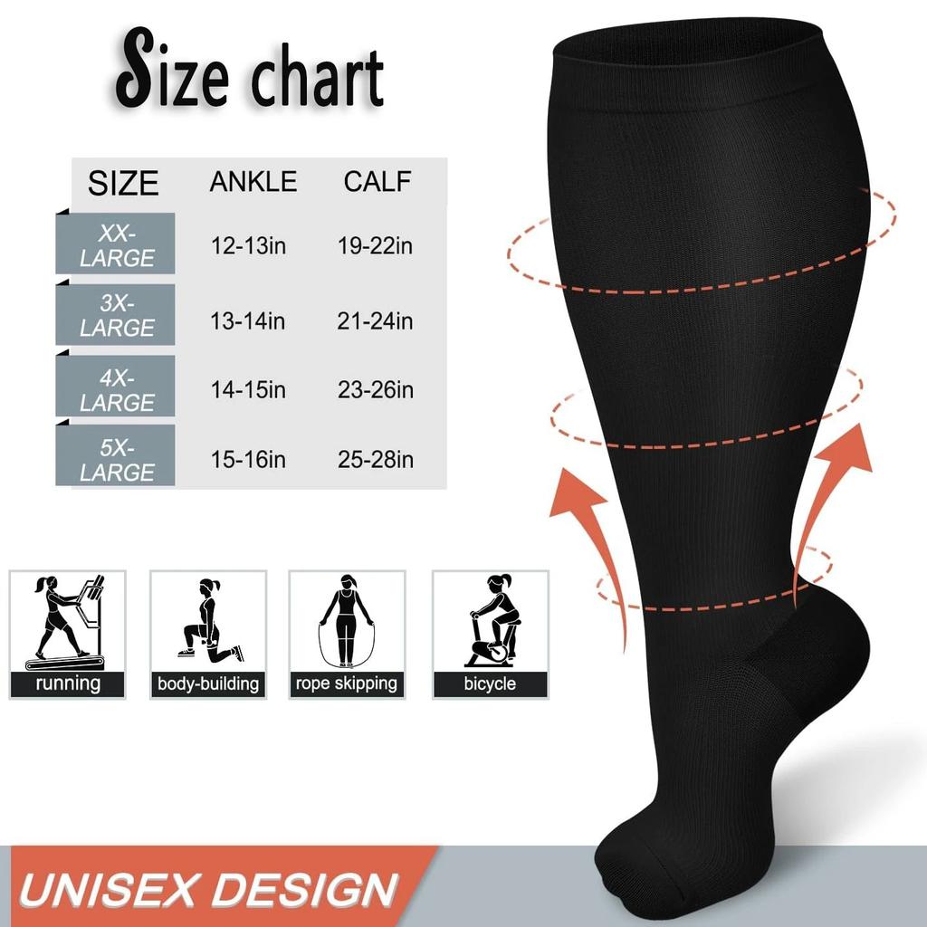 1/3 Pairs Plus Size Compression Socks For Women Wide Calf Knee High Support For Running Athletic Fit Cycling