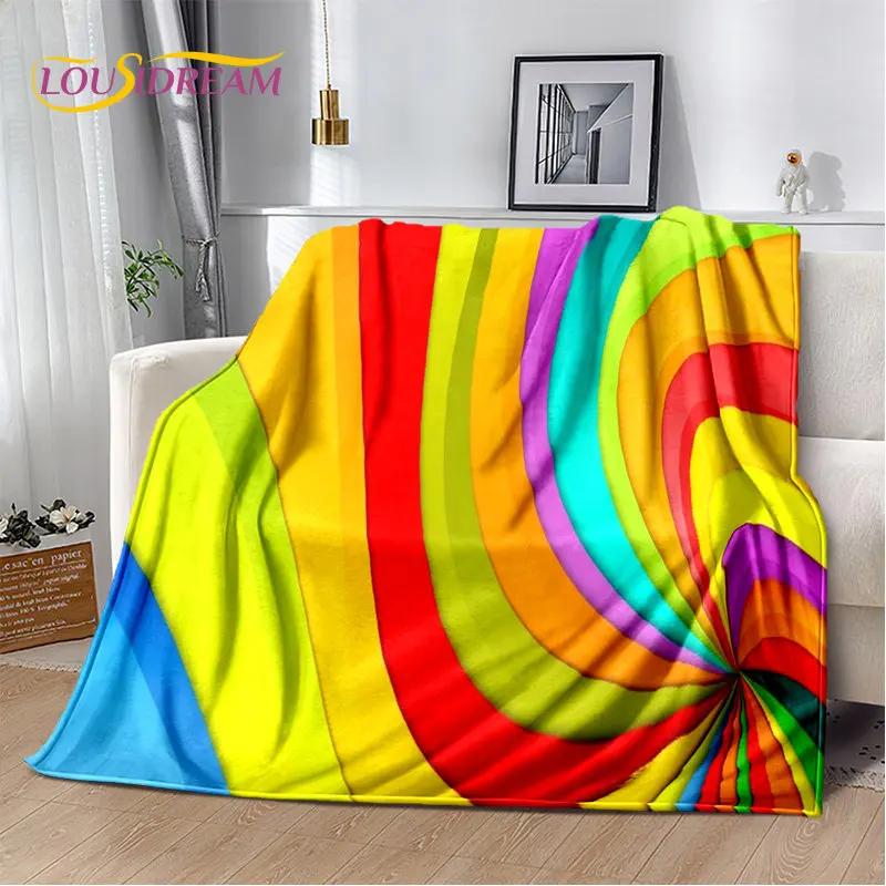 Мягкое плюшевое одеяло с радужной цветной иллюзией, фланелевое одеяло, одеяло для гостиной, спальни, кровати, дивана, чехол для пикника